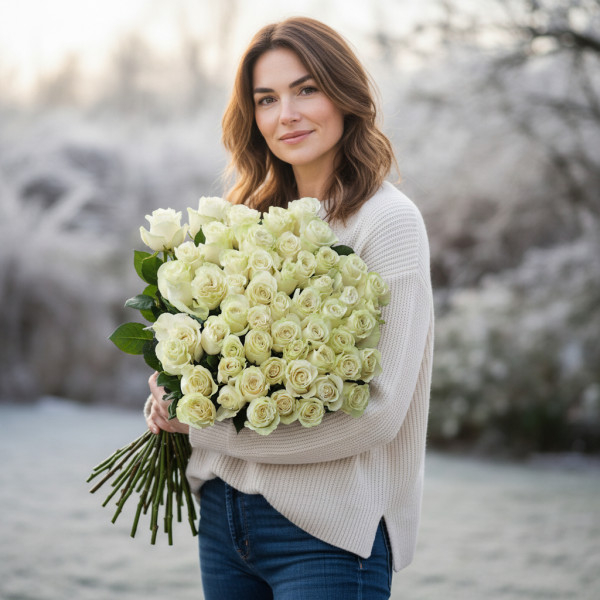 Baltos Ekvadoro rožės ~70 cm, Kaina nurodyta 1 vnt.