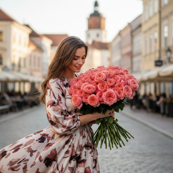 Puokštė "Bijūninės Pink Rožės" 31 vnt. žiedų, -30%
